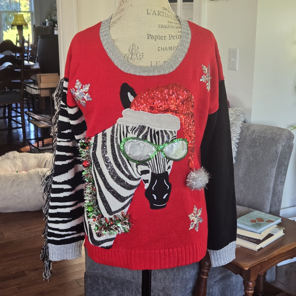 Holiday Zebra Sweater - Red and Black